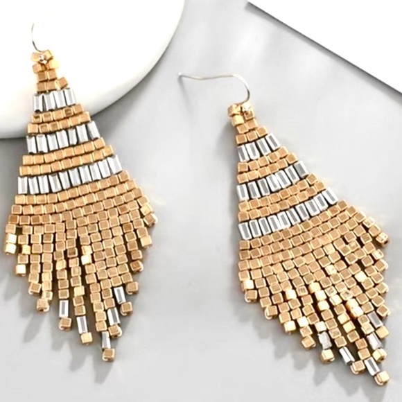 Realizeu Boutique Jewelry - Metallic Gold SilverTassel Drop Earrings, Elegant Women’s Jewelry Accessories